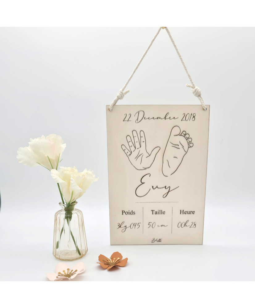 Affiche de naissance personnalisée "dessin une main et un pied"