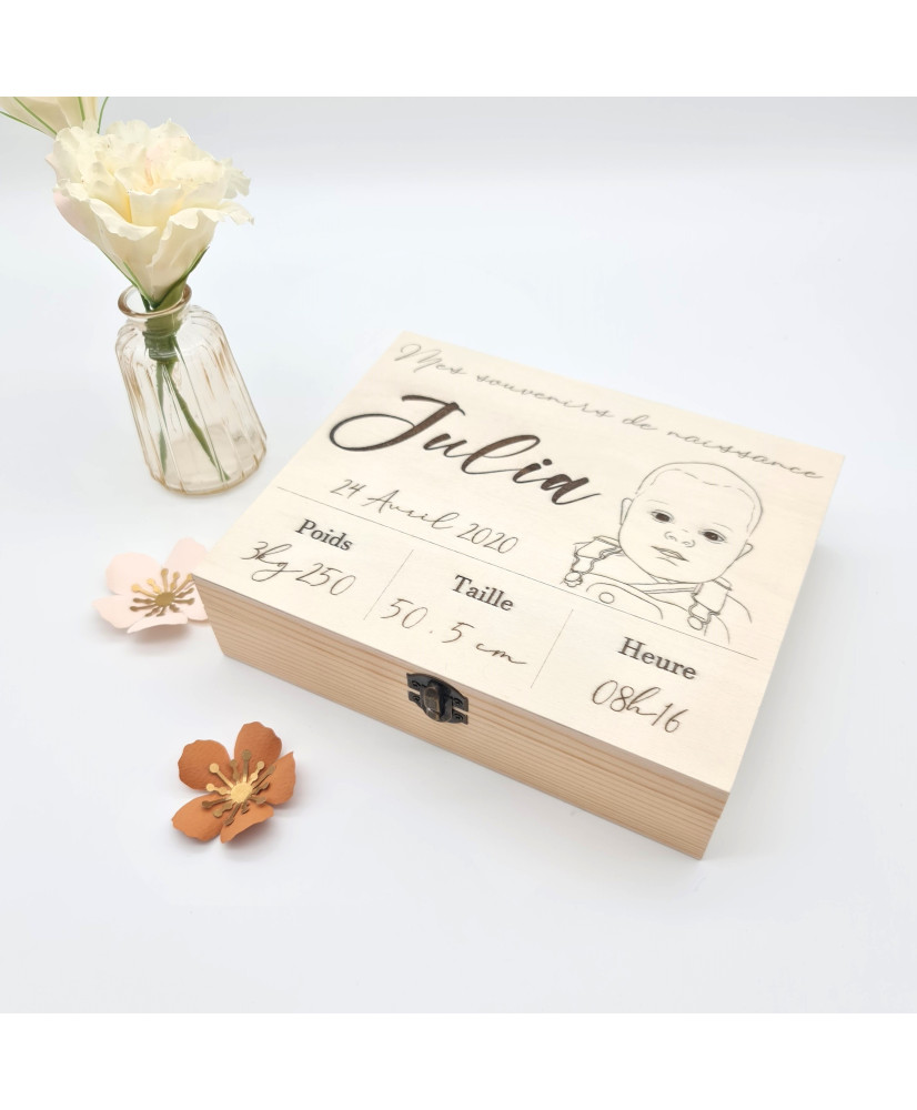 Boite " Mes souvenirs de naissance… " personnalisée visage dessiné