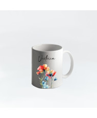 Mug blanc en céramique décor "Fleurs"