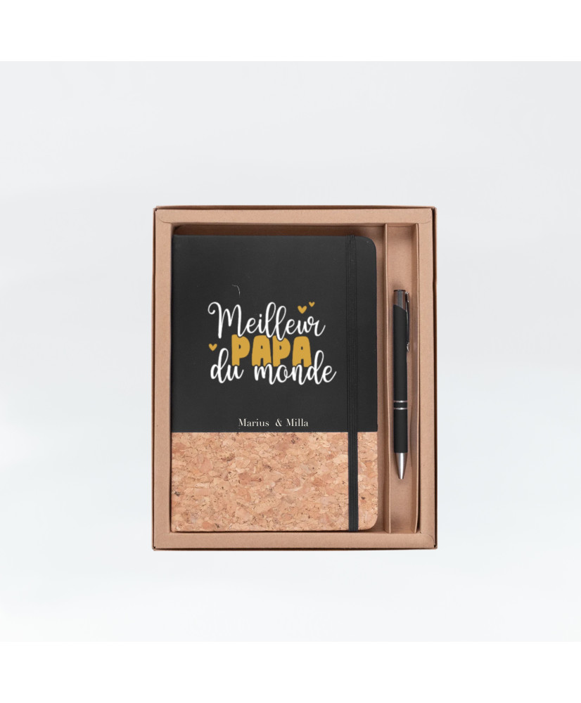 Ensemble carnet en liège personnalisé avec stylo en caoutchouc pour "Papa"