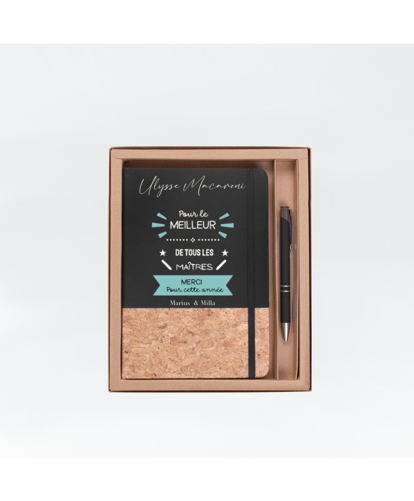 Ensemble carnet en liège personnalisé avec stylo en caoutchouc pour "Maître Maîtresse Atsem"