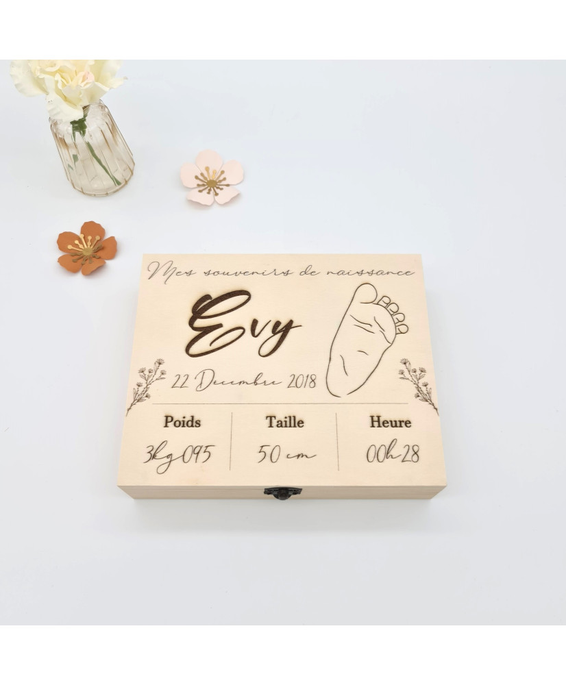 Boite " Mes souvenirs de naissance… " personnalisée version fleurie